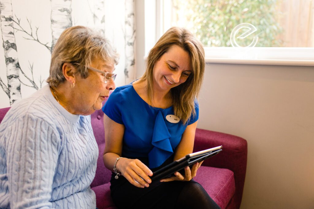 Assisting patient on tablet